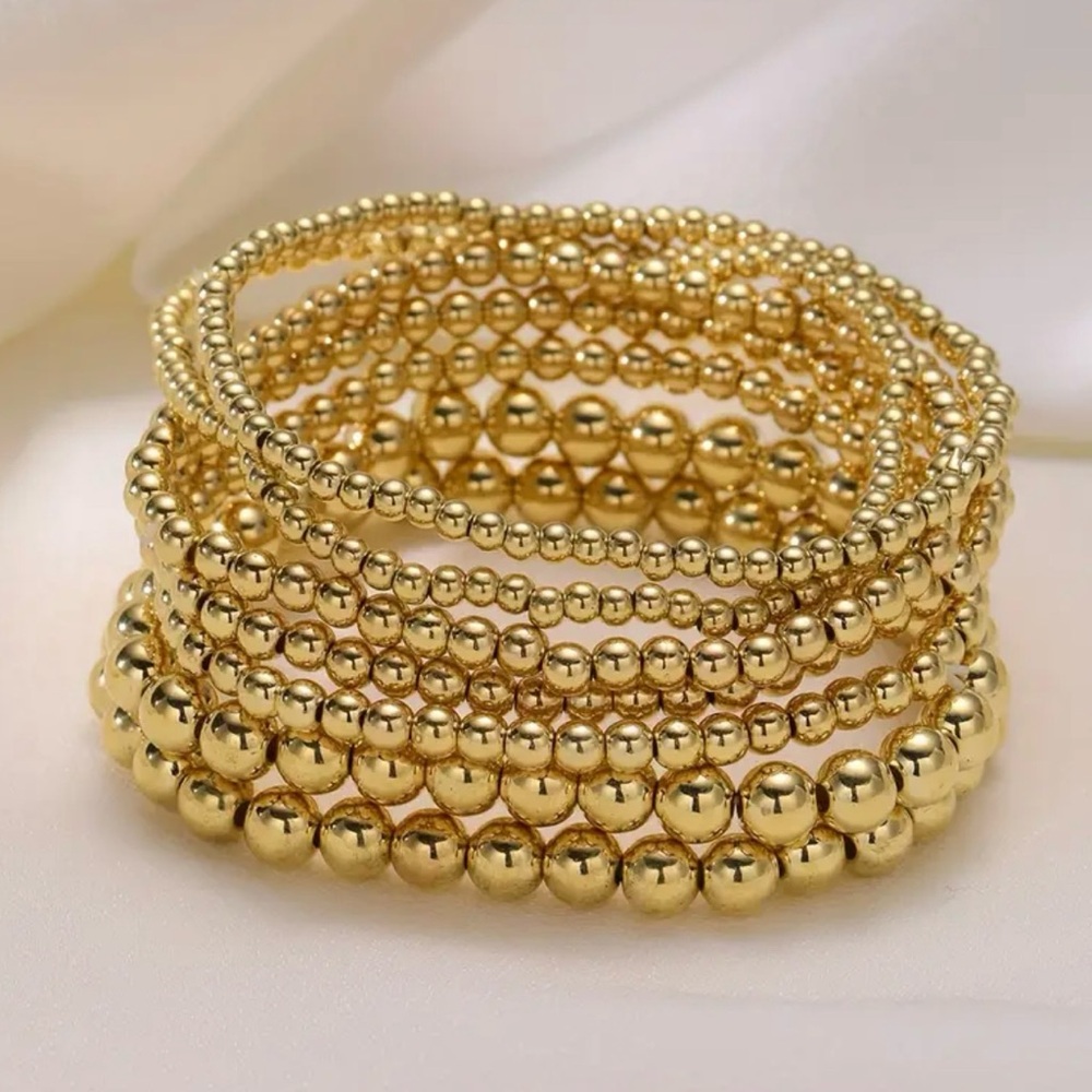 7-Piece Gold or Silver Beaded Stretch Stackable Bracelet Set — Boho Vibes NWT - Picture 4 of 9